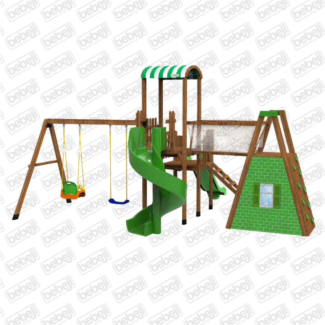 I Safe Büyük Boy Ahşap Çocuk Oyun Parkı S5705